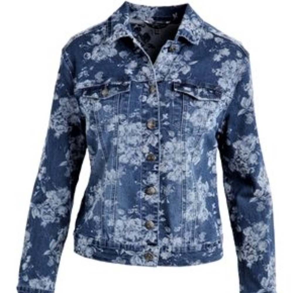Medium Wash Denim Floral Jacquard Jacket Sz M & L